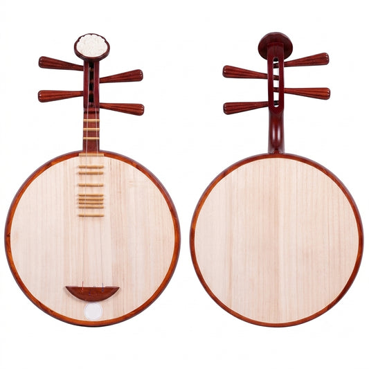 LANDTOM Beginner Rosewood Peking Opera Yueqin with Paulownia Soundboard, Rounded Body, Peony Headstock, Traditional Chinese Moon Guitar for Students