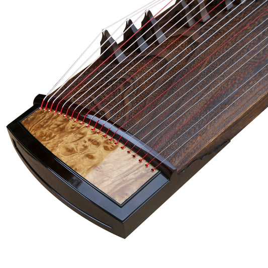 LANDTOM 130cm/51.2in "Ink Eclipse" Portable Guzheng, Professional Thick-Carved Mini Guzheng 厚挖筝, Grade A Lankao Paulownia Soundboard, Ebony Trim Small Guzheng