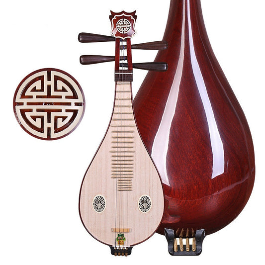 Dunhuang敦煌 651 Professional Liuqin Paulownia Soundboard, Dalbergia Rosewood Body & Aged Rosewood Six-Ridged Tuning Pegs, 4-String Chinese Mandolin for Performance & Examinations