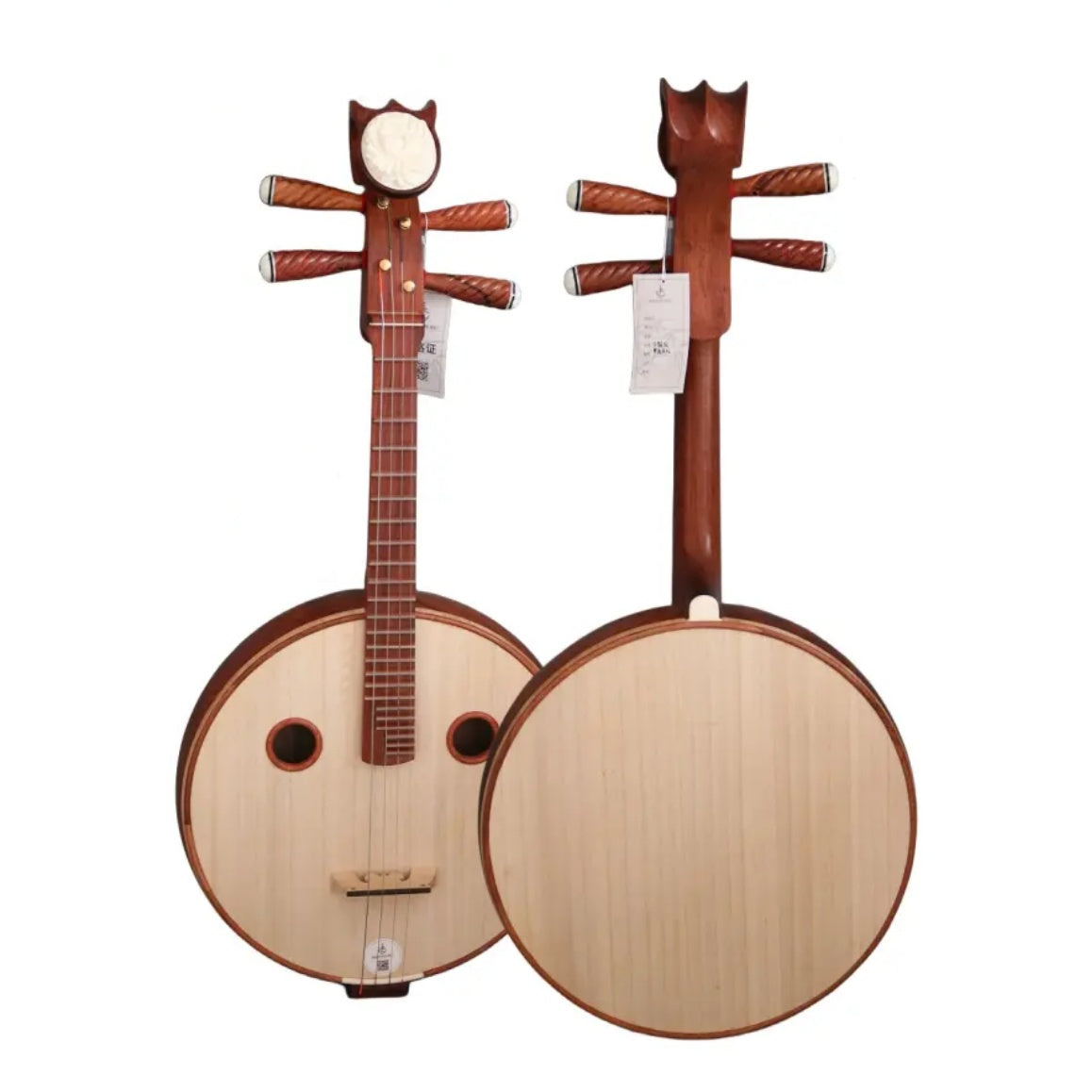 LANDTOM Master-Recommended Aged Burmese Rosewood (Dalbergia oliveri) Zhongruan Professional Performance Grade with Grade-A Paulownia Soundboard, Rounded Body, Peony Headstock & Round Sound Holes