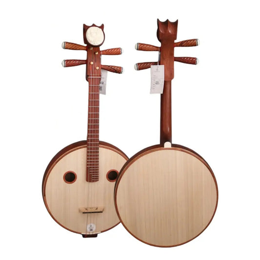 LANDTOM Master-Recommended Aged Burmese Rosewood (Dalbergia oliveri) Zhongruan Professional Performance Grade with Grade-A Paulownia Soundboard, Rounded Body, Peony Headstock & Round Sound Holes