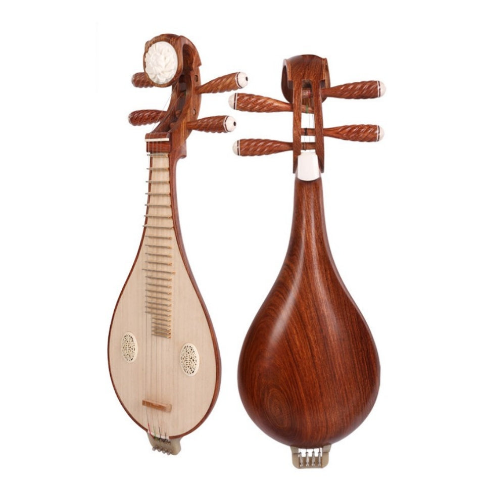 LANDTOM Selected Kosso (Pterocarpus erinaceus) Wood Liuqin Professional Performance & Examination Grade Chinese Mandolin with Paulownia Soundboard & Peony Headstock, 4-String Traditional Chinese Instrument