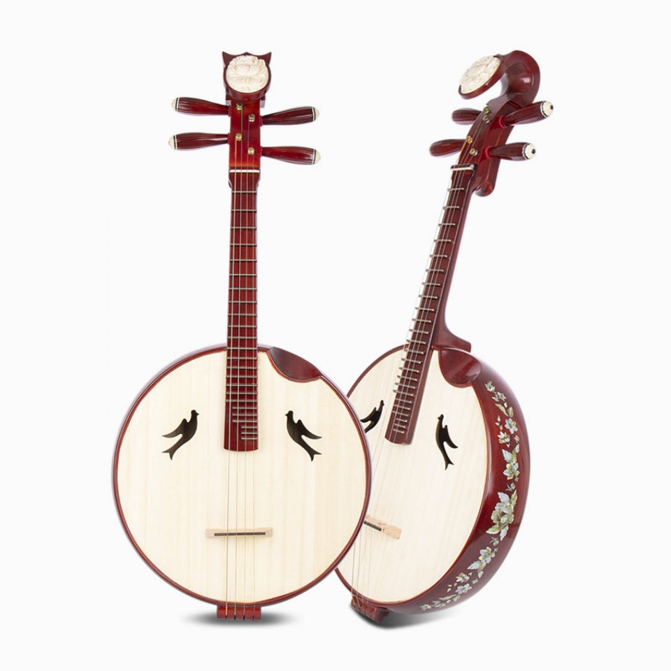 LANDTOM Hongmu Hardwood Peony Zhongruan Intermediate Performance & Examination Grade with Paulownia Soundboard, Cutaway Body, Mother-of-Pearl Peony Inlay, Peony Headstock & Bird-Shaped Sound Holes