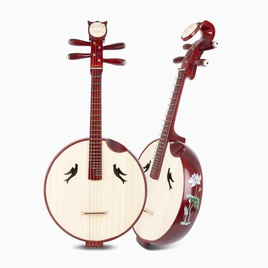 LANDTOM Hongmu Hardwood Lotus Zhongruan Intermediate Performance & Examination Grade with Paulownia Soundboard, Cutaway Body, Mother-of-Pearl Lotus Inlay, Peony Headstock & Bird-Shaped Sound Holes