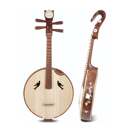 LANDTOM Rosewood Zhongruan Intermediate Performance & Examination Grade with Paulownia Soundboard, Cutaway Body, Mother-of-Pearl Peony Inlay, Peony Headstock & Bird-Shaped Sound Holes