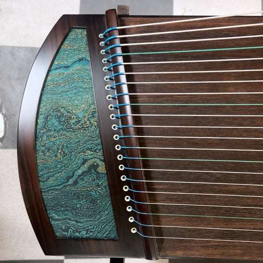 LANDTOM 125cm/49.2in Portable Guzheng with Dalbergia Rosewood Body, Lankao Paulownia Soundboard, Song Brocade Decoration & Rosewood Bridges