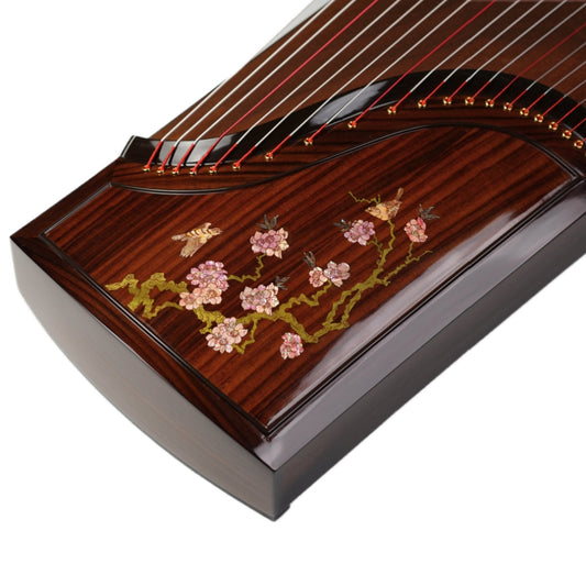 Zhuque朱雀 Series 5 Blooming Courtyard Professional Guzheng with Premium Lankao Paulownia Soundboard, Red Sandalwood Body, Ebony Bridges & Hollow-Carved Construction