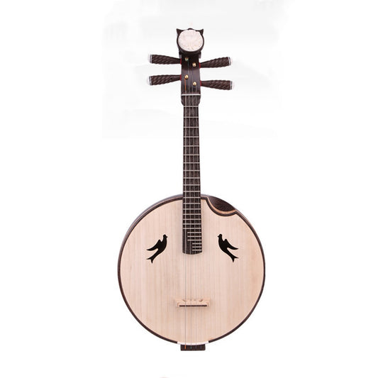 LANDTOM Wenge Wood Zhongruan Professional Performance Grade with Paulownia Soundboard, Cutaway Body, Peony Headstock & Bird-Shaped Sound Holes