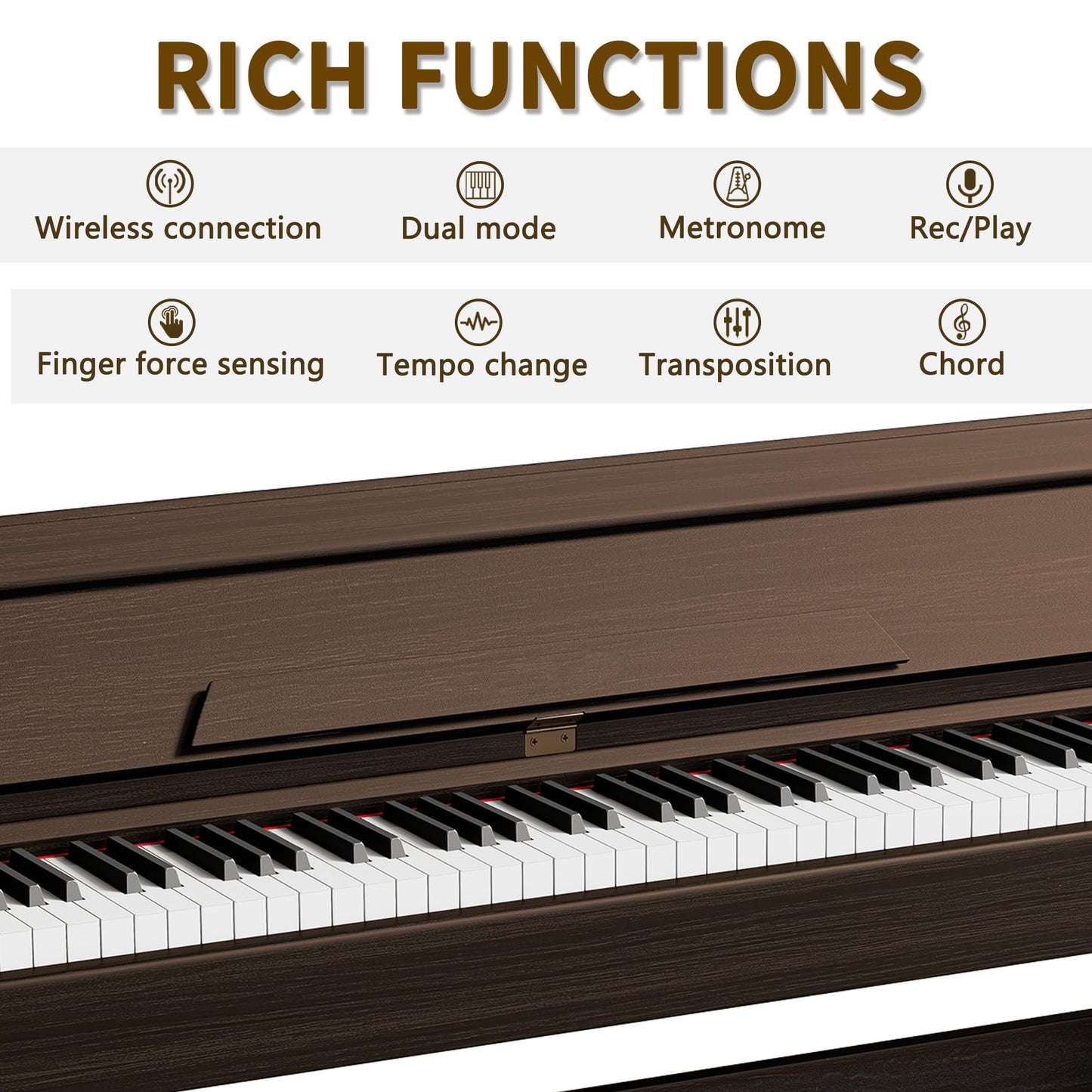 LANDTOM Digital Piano 88 Key Full Size Keyboard for Beginners, White | Home Upright Electric Pianos, Sensitive Touch, Wooden Electronic Piano with Triple Pedals, Supports USB-MIDI Connect