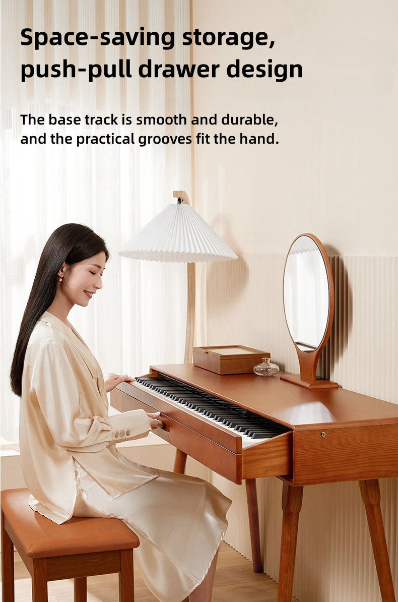 LANDTOM DD-8910 88-Key Solid Wood Drawer Digital Keyboard Piano With Stand, Multifunctional Desk Type Wooden Electric Hammer Weighted Full Size Keyboard Piano With 3-Pedal