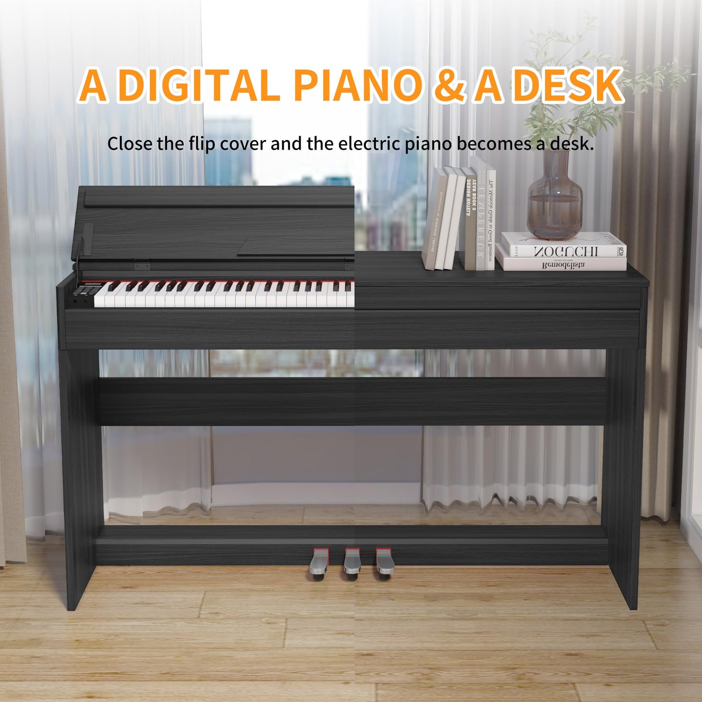LANDTOM Digital Piano 88 Key Full Size Keyboard for Beginners, White | Home Upright Electric Pianos, Sensitive Touch, Wooden Electronic Piano with Triple Pedals, Supports USB-MIDI Connect