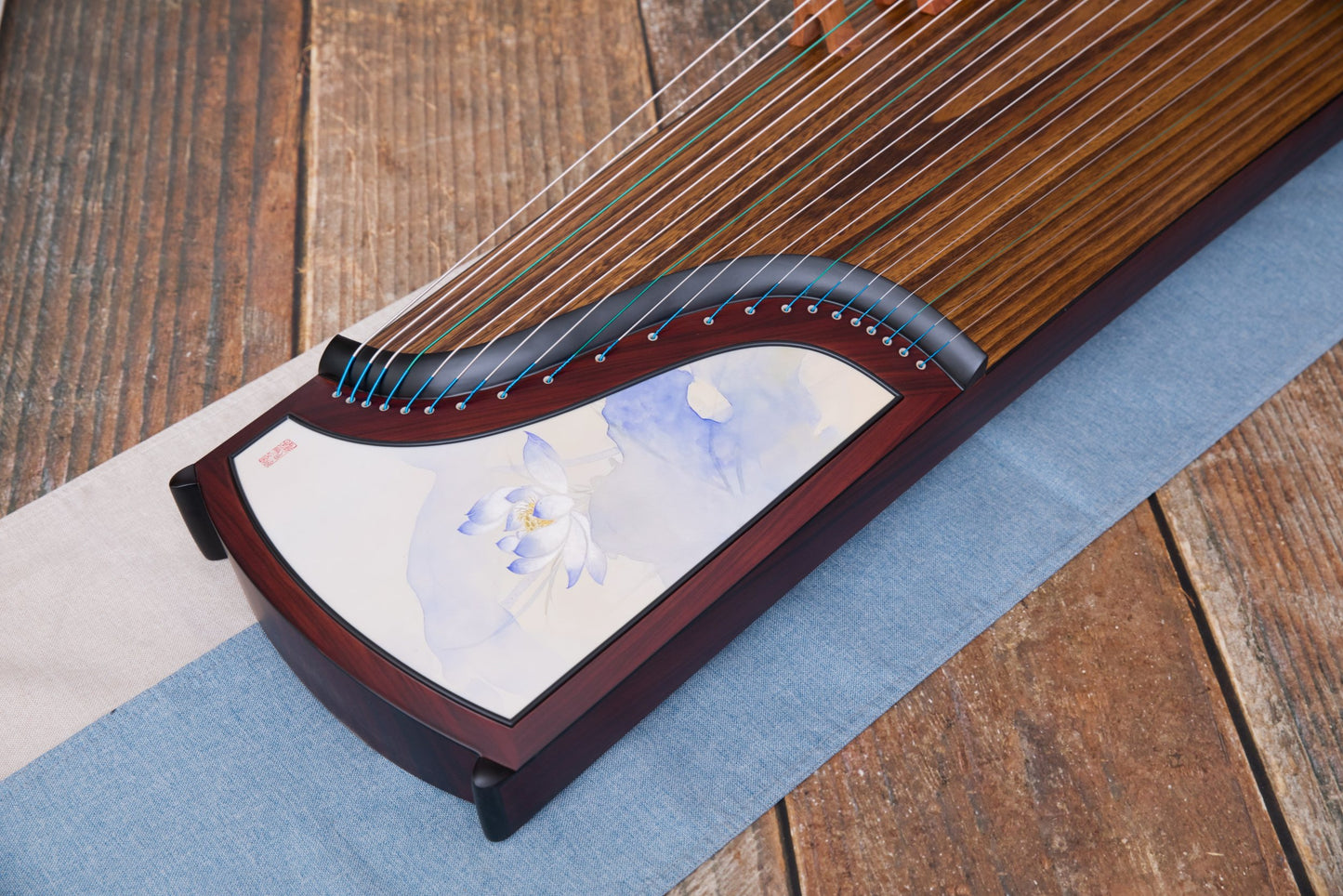 LANDTOM Lotus in Violet Haze 163cm/64.2in Professional Guzheng with Broadleaf Rosewood, Paulownia Soundboard, Hand-Painted Artwork & Performance Grade