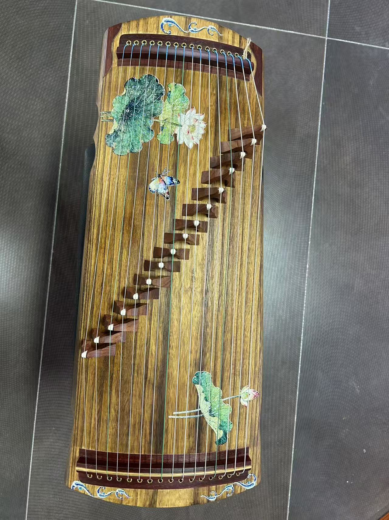LANDTOM 16-String Travel Guzheng 70cm/27.6in Mini Chinese Zither with Paulownia Wood Body, Lotus Design, Portable Guzheng for Beginners, Students & Practice