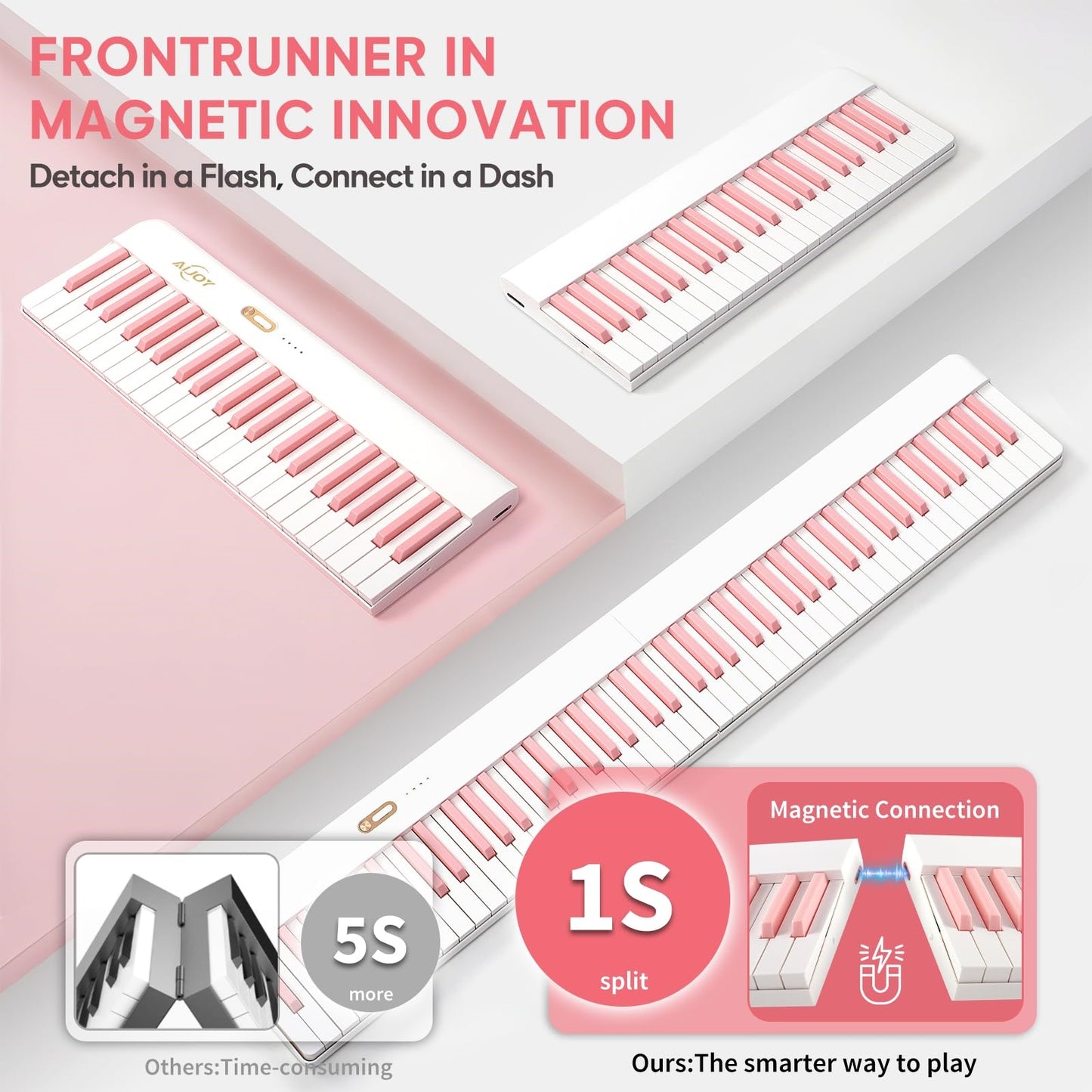LANDTOM Piano Keyboard 88 Keys with Magnetic Connection | for Beginners, Birthday Gifts | Portable Foldable Electric Piano Keyboard, Lightweight Purple Keys, Sustain Pedal, Piano Bag