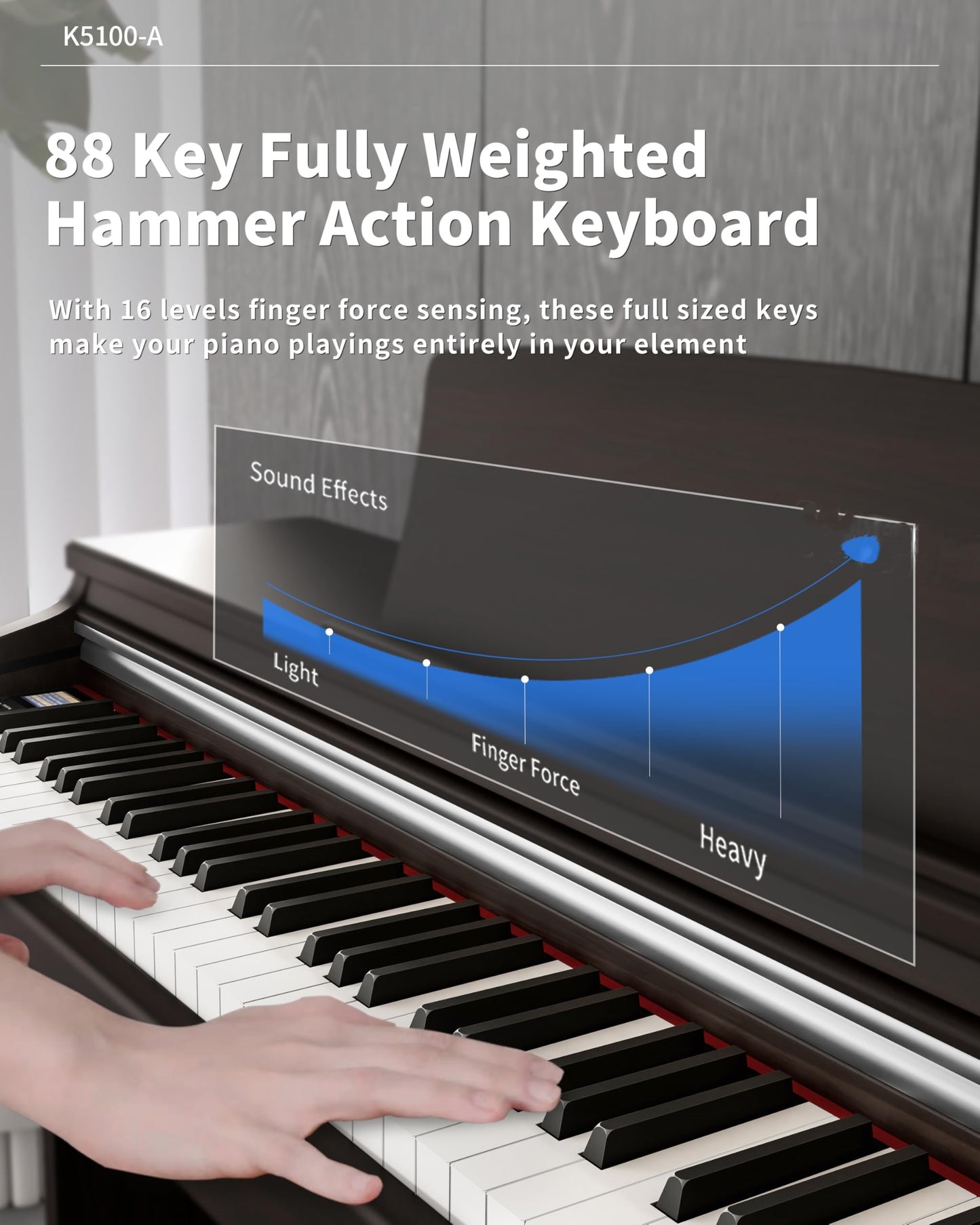 LANDTOM K5100 Digital Piano 88 Keys Weighted Keyboard, Brown | Full Size Hammer Action, Grand Piano Sound, Color Display, Wooden Electronic Piano with 3 Pedals for Beginner Professional