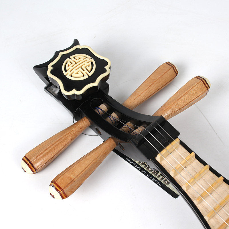 Dunhuang敦煌 654 Ruyi Head Liuqin Beginner Chinese Mandolin with Paulownia Soundboard, Catalpa Wood Body and Rosewood Pegs with Bone Inlays, 4-String Traditional Chinese Instrument