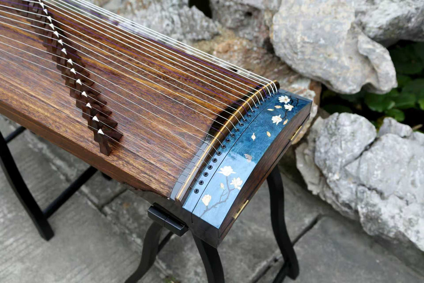 LANDTOM 100cm/39.4in Handcrafted Portable Small Guzheng Professional Performance & Examination Grade with Thick Hollow-Carved Paulownia Soundboard, Ebony Trim, Mini Guzheng Tidal Whisper