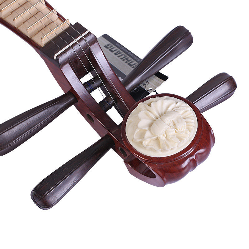 Dunhuang敦煌 651M Professional Liuqin Paulownia Soundboard, Dalbergia Rosewood Body & Aged Rosewood Six-Ridged Tuning Pegs, Peony Headstock, 4-String Chinese Mandolin for Performance & Examinations