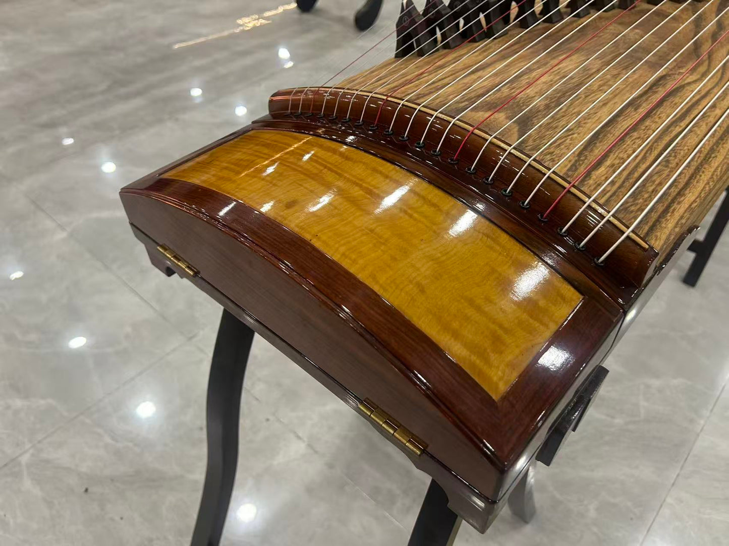 Longyin龙音 Gilded Zen Melody鎏金梵韵 S-163 Professional 163 cm/64.2” Guzheng with Selected Rosewood Body, Golden Nanmu Accents & Grade-A Lankao Paulownia Soundboard, Full-Carved Design, 21-String Chinese Zither