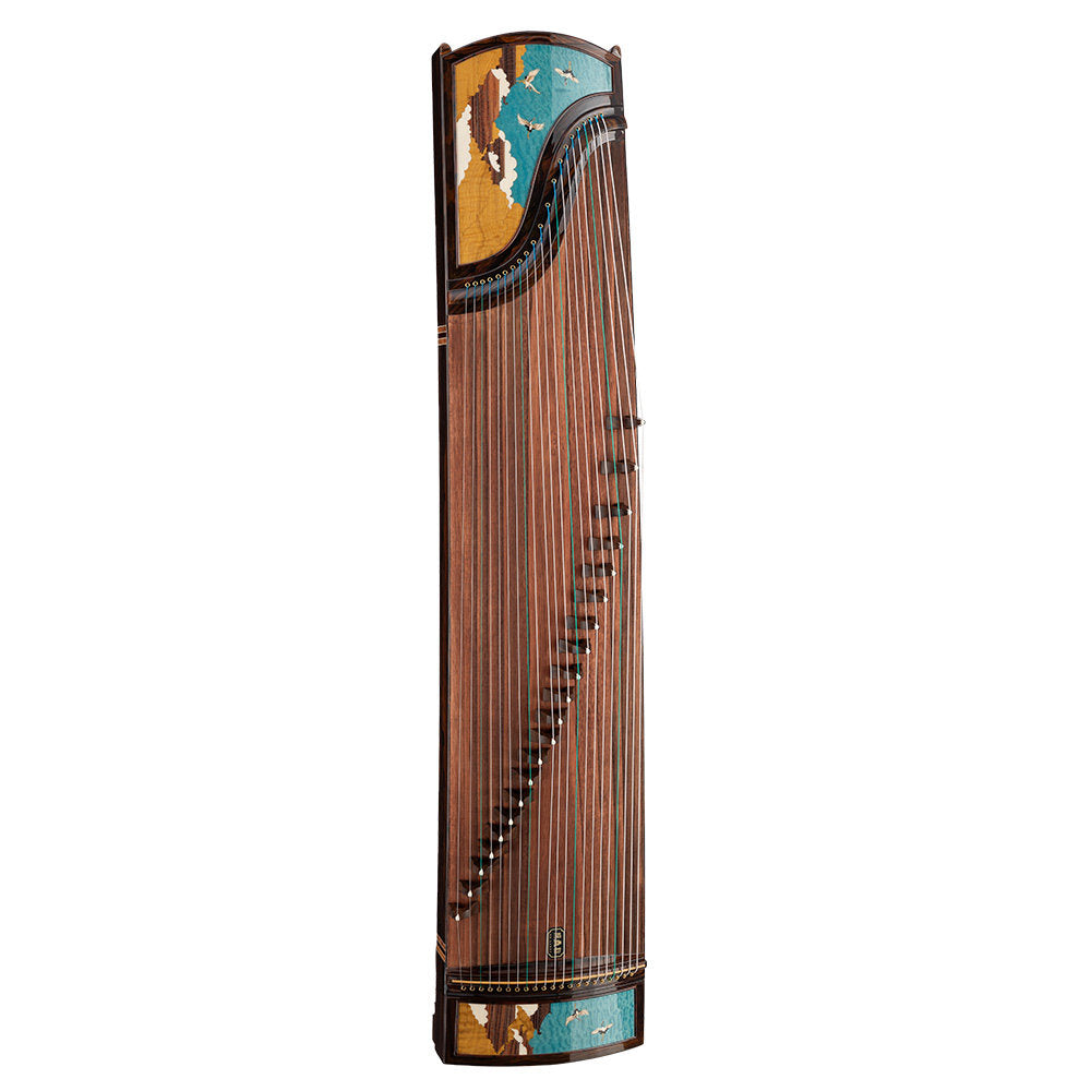 LANDTOM Auspicious Crane 163cm/64.2in Professional Guzheng with Paulownia Soundboard, Black Persimmon Wood Veneer Inlay Carving, Rosewood Bridges & Performance Grade