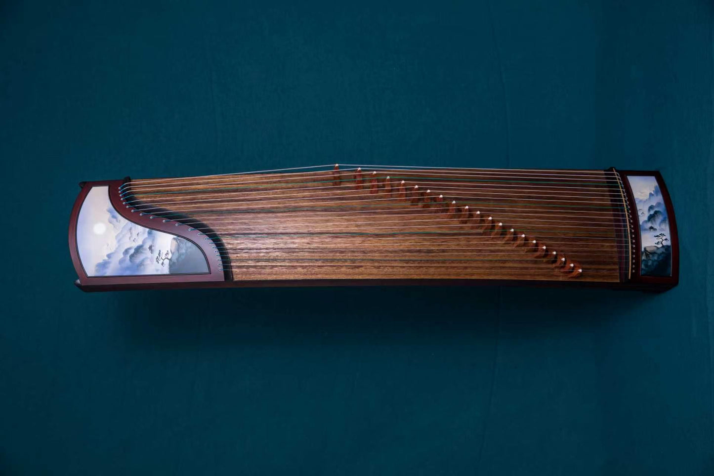 LANDTOM Greeting Pine 163cm/64.2in Professional Guzheng with Broadleaf Rosewood, Paulownia Soundboard, Hand-Painted Artwork & Performance Grade