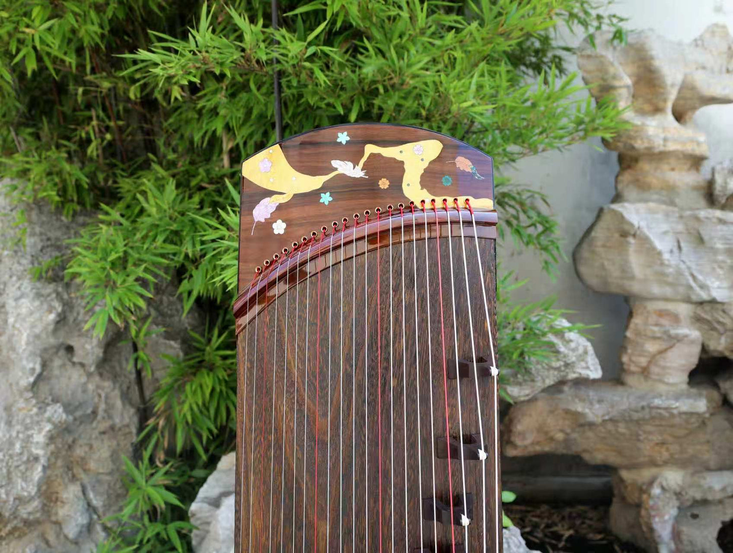 LANDTOM 130cm/51.2in "Silent Peaks" Portable Guzheng, Professional Performance Mini Guzheng, One-Piece Carved 整挖筝 Paulownia Soundboard, Rosewood Trim Small Guzheng