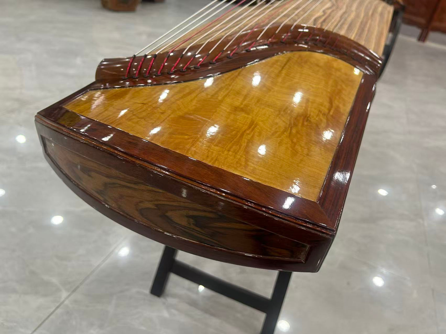Longyin龙音 Celestial Radiance穹光 S-158 Professional 163 cm/64.2” Guzheng with Broadleaf Rosewood Body, Golden Nanmu Accents & Grade-A Lankao Paulownia Soundboard, 21-String Chinese Zither