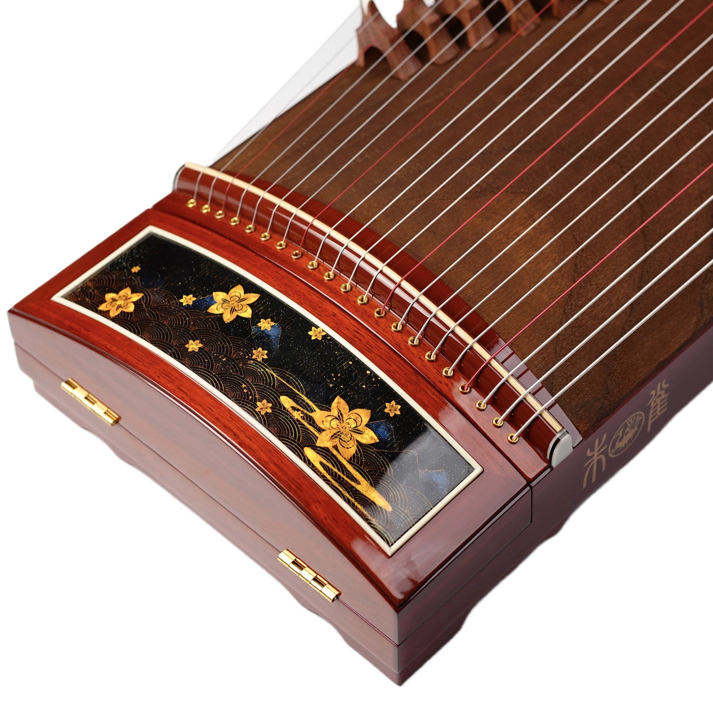 Zhuque朱雀 Series 6 Gilded Echoes Professional Guzheng with Premium Lankao Paulownia Soundboard, African Rosewood Body, Ebony Bridges & One-Piece Hollow-Carved Construction