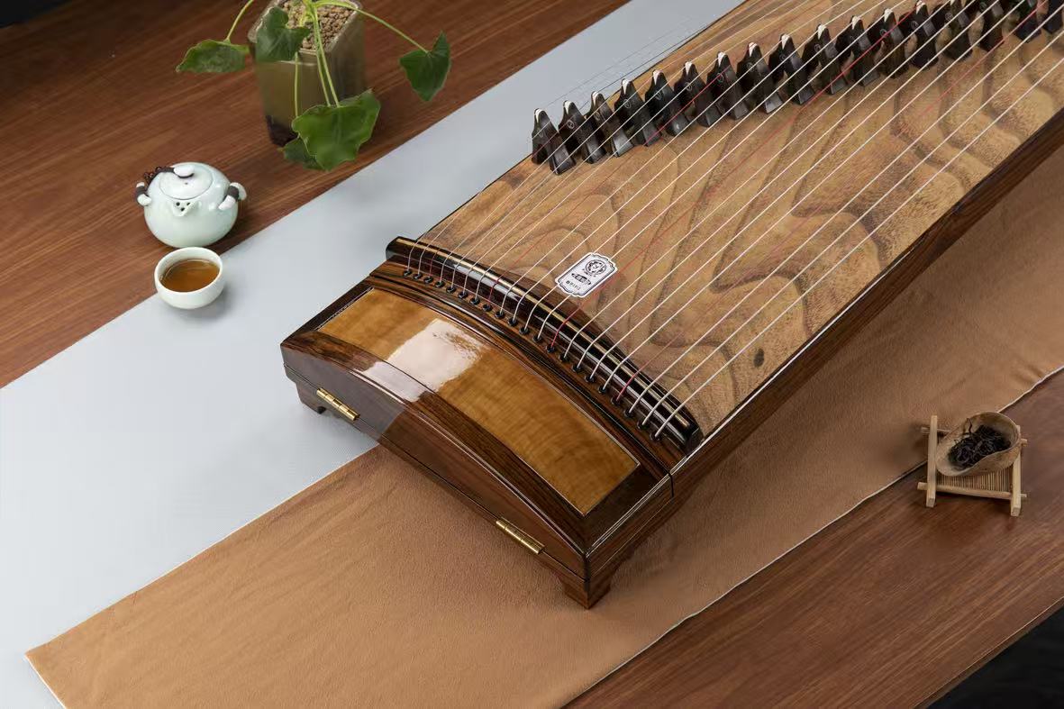 Longyin龙音 Celestial Radiance穹光 S-158 Professional 163 cm/64.2” Guzheng with Broadleaf Rosewood Body, Golden Nanmu Accents & Grade-A Lankao Paulownia Soundboard, 21-String Chinese Zither