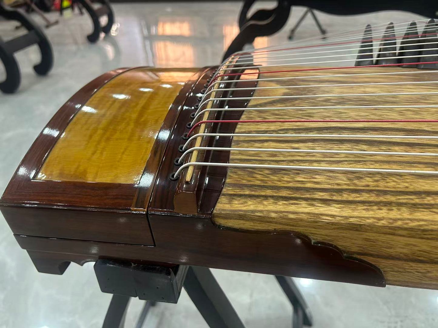 Longyin龙音 Gilded Zen Melody鎏金梵韵 S-163 Professional 163 cm/64.2” Guzheng with Selected Rosewood Body, Golden Nanmu Accents & Grade-A Lankao Paulownia Soundboard, Full-Carved Design, 21-String Chinese Zither