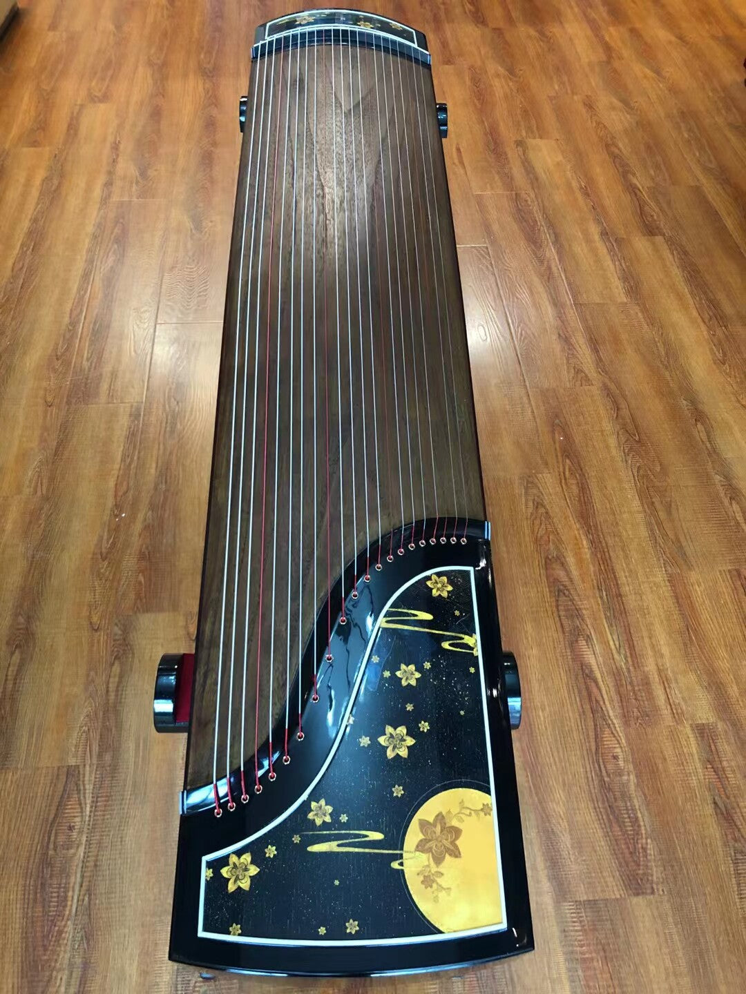 Zhuque朱雀 Series 6 Gilded Echoes Professional Guzheng with Premium Lankao Paulownia Soundboard, African Rosewood Body, Ebony Bridges & One-Piece Hollow-Carved Construction