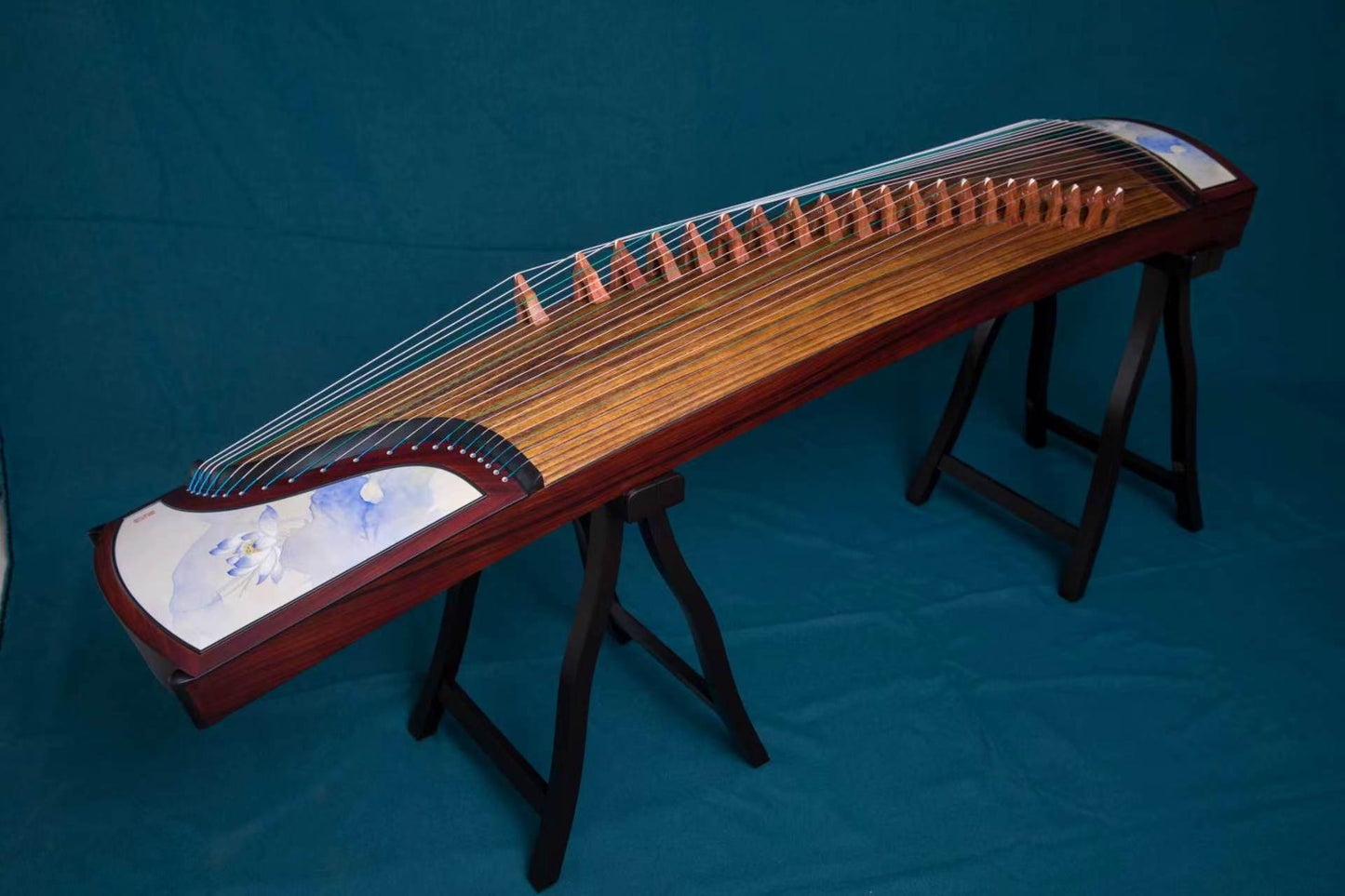 LANDTOM Lotus in Violet Haze 163cm/64.2in Professional Guzheng with Broadleaf Rosewood, Paulownia Soundboard, Hand-Painted Artwork & Performance Grade