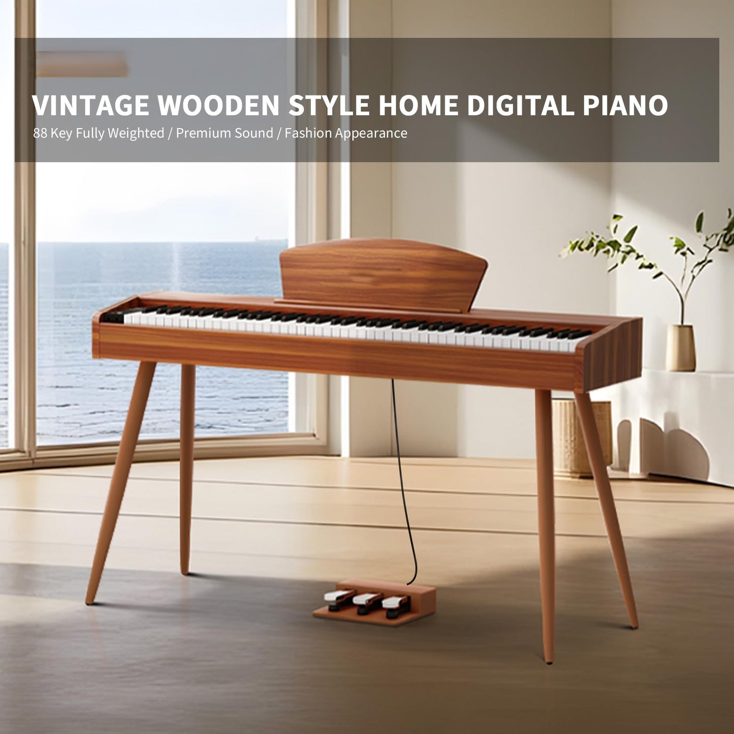 LANDTOM 130Z-4S Digital Piano 88-Key Fully Weighted Keyboard | Hammer Action Electric Piano, Full-Size Wooden Pianos for Beginner Professional Adults with Sheet Music Stand, Triple Pedal