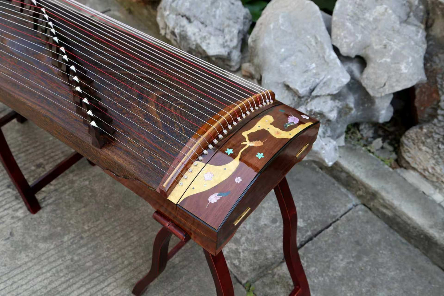 LANDTOM 130cm/51.2in "Silent Peaks" Portable Guzheng, Professional Performance Mini Guzheng, One-Piece Carved 整挖筝 Paulownia Soundboard, Rosewood Trim Small Guzheng