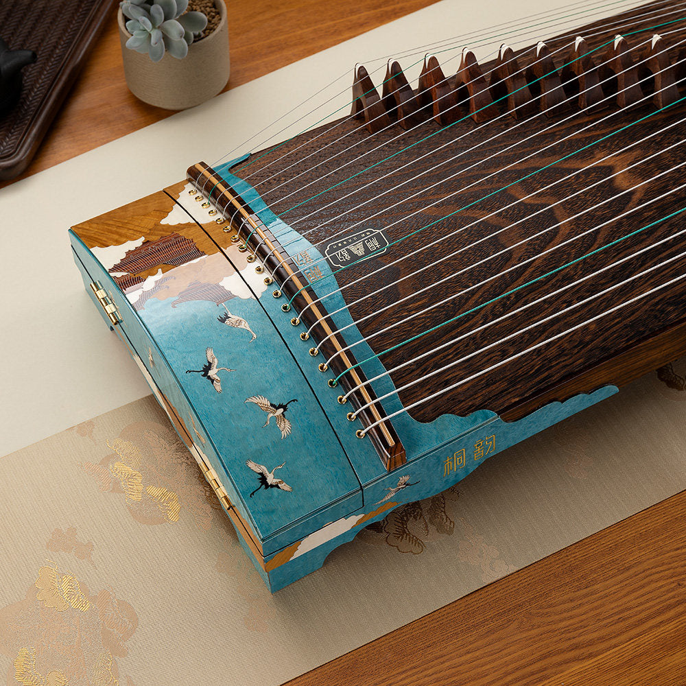 LANDTOM 135cm/53.1in Celestial Crane Portable Guzheng, Professional Carved Mini Guzheng挖筝, Grade A Lankao Paulownia Soundboard, Teak Trim Small Guzheng