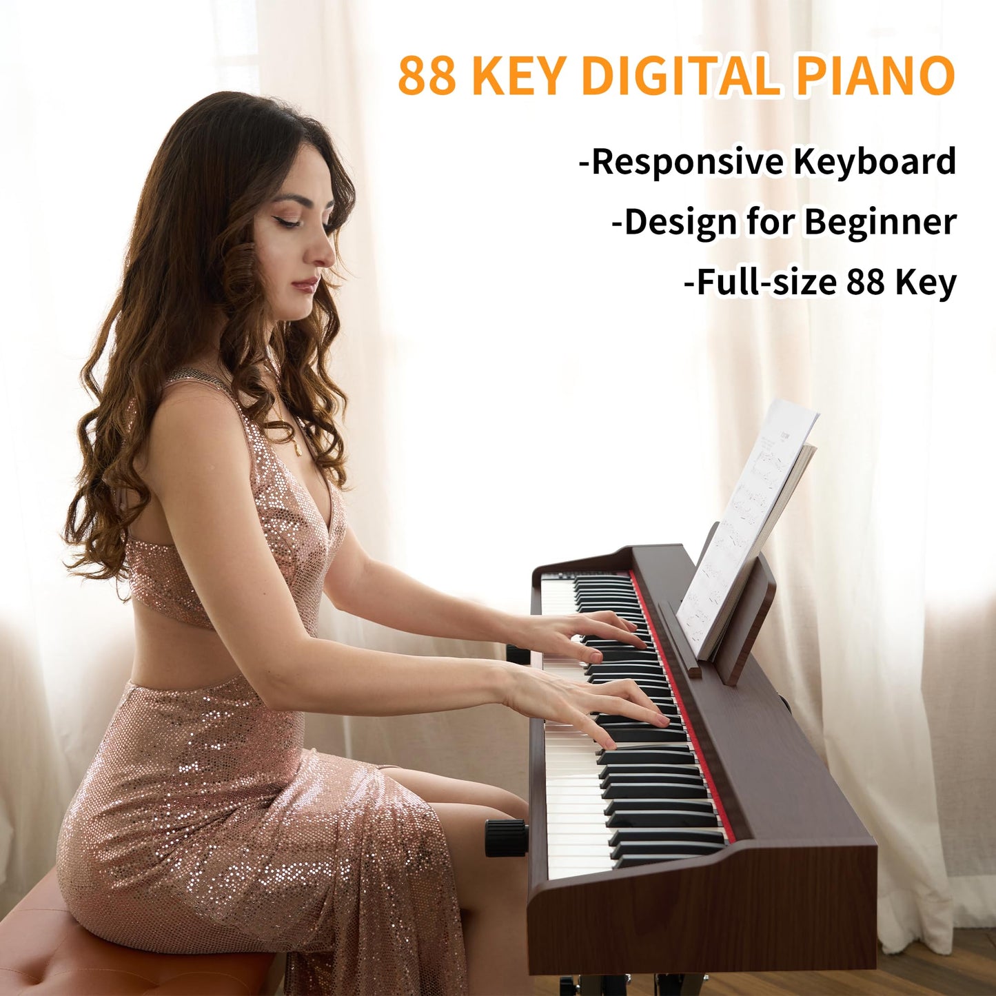 LANDTOM 88 Keys Digital Piano Keyboard, Full Size Electric Pianos for Beginners, Portable Wooden electronic Piano with Pedal, Support USB MIDI