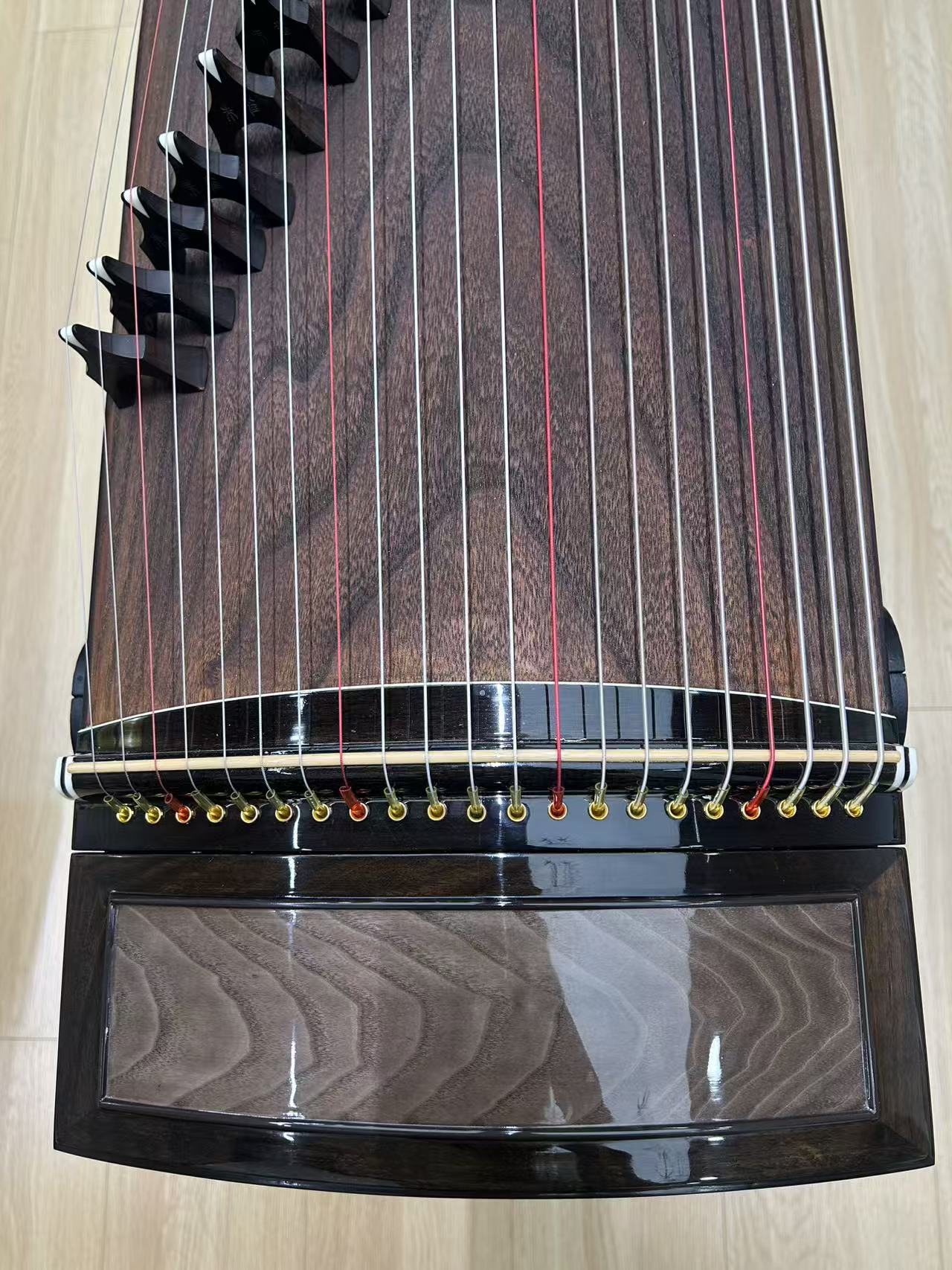 Zhuque朱雀 Series 8 Golden Crest Professional Guzheng with Premium Lankao Paulownia Soundboard, Black Walnut Body, Ebony Bridges & One-Piece Hollow-Carved Construction