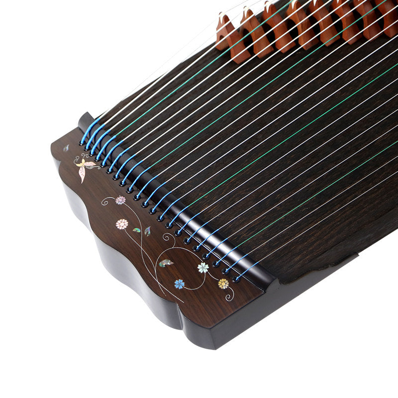 LANDTOM 88cm/34.6in Portable Travel Guzheng 21-String Beginner Guzheng with Paulownia Soundboard, Red Sandalwood Side Panels, Mother-of-Pearl Inlay & Steel-Core Nylon Strings, Small Guzheng, Mini Guzheng