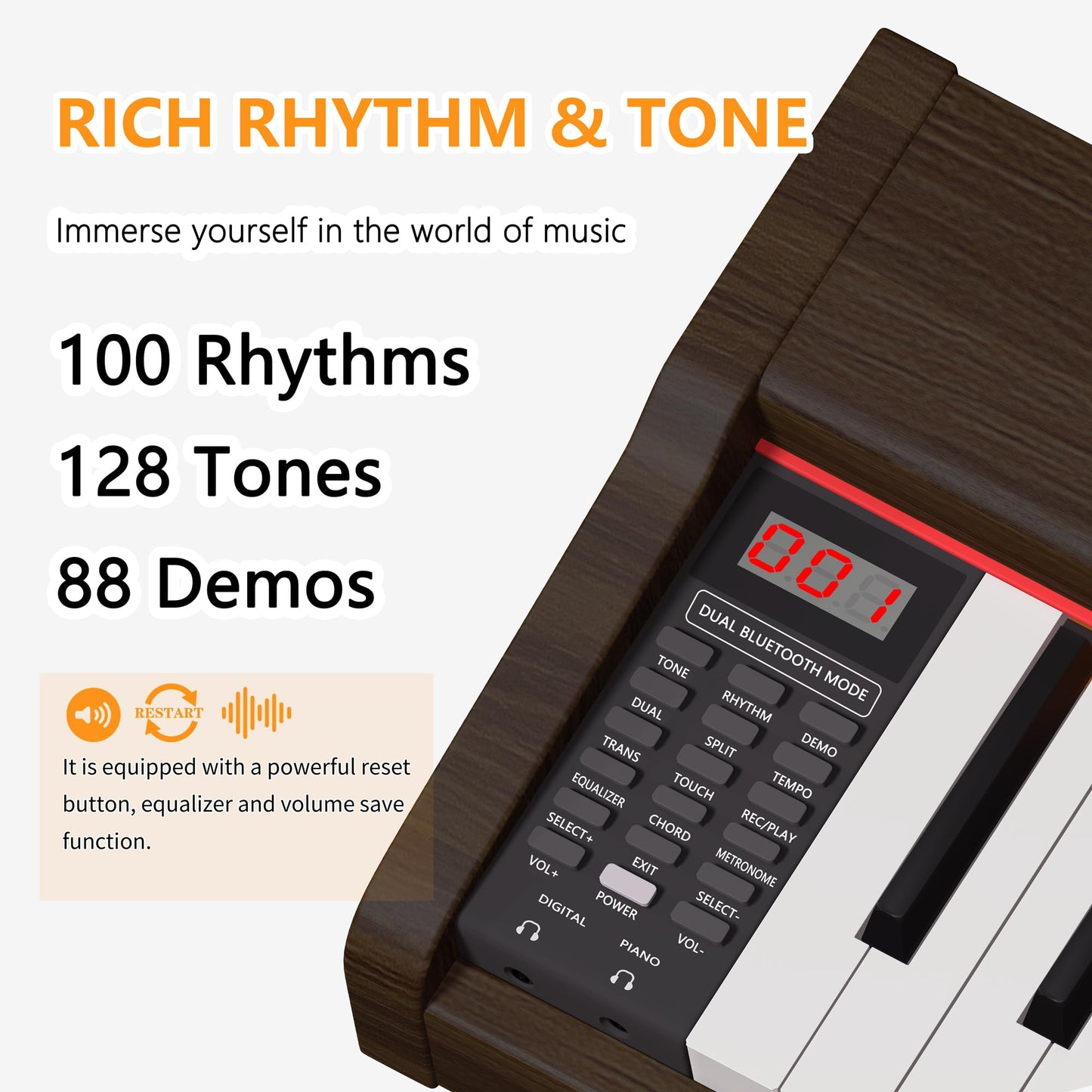 LANDTOM 88 Keys Digital Piano Keyboard, Full Size Electric Pianos for Beginners, Portable Wooden electronic Piano with Pedal, Support USB MIDI