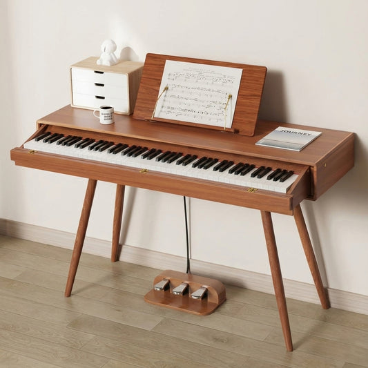 LANDTOM 88-Key Heavy Hammer Beginner Electric Piano Drawer Type Home Desk Electronic Piano（Brown）