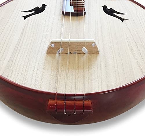 LANDTOM Beginner Zhongruan Chinese Moon Lute with Paulownia Soundboard, Hardwood Sides, Rounded Body, Ruyi Headstock & Bird-Shaped Sound Holes, Traditional 4-String Plucked Instrument