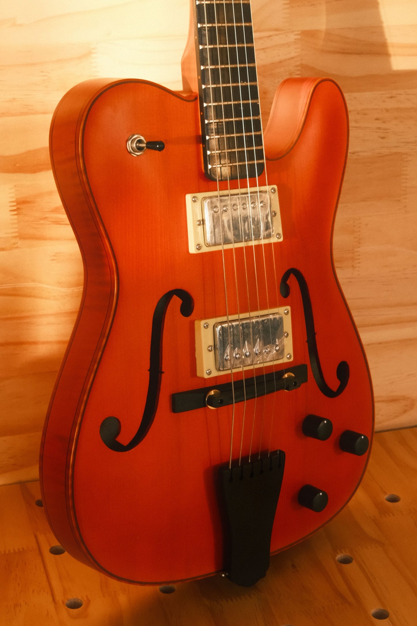 LANDTOM Violinstyle Tele Electric Guitar for Type Carved Maple Spruce Top Jazz Hollow Body Archtop Ebony