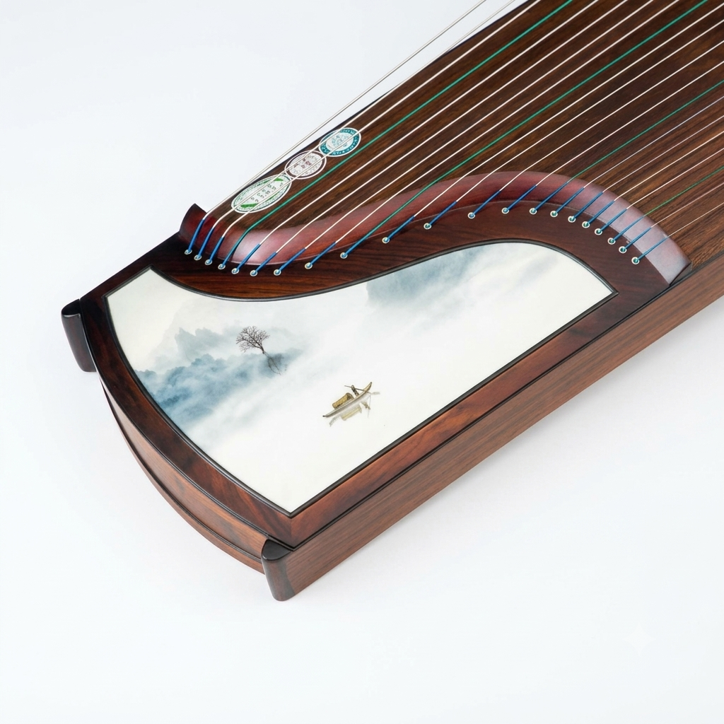 LANDTOM Serene Journey 163cm/64.2in Professional Guzheng with Broadleaf Rosewood, Paulownia Soundboard, Hand-Painted Artwork & Performance Grade