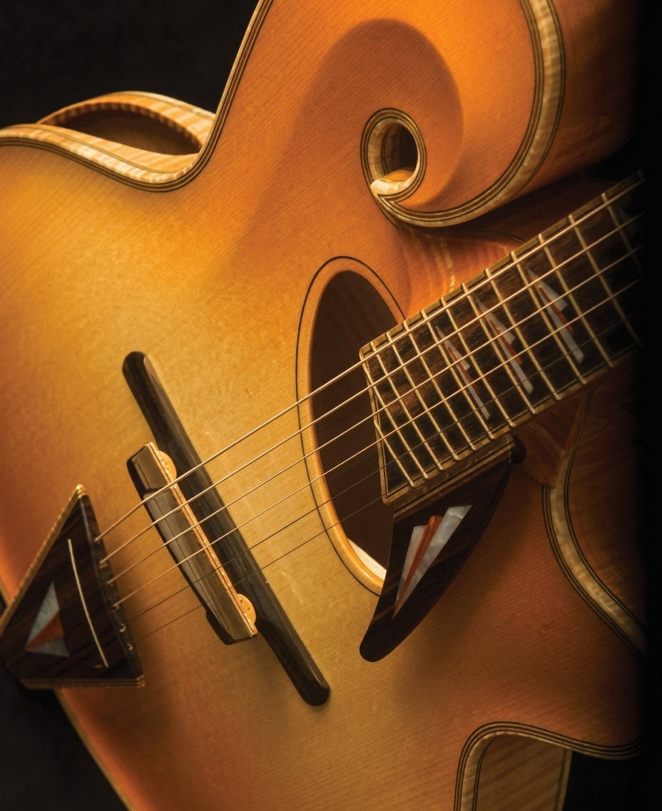 LANDTOM Customizable 18 Inch Fully Handmade Solid Wood Mandolin Style Archtop Guitar with 6 Strings Maple Top Ebony Fingerboard