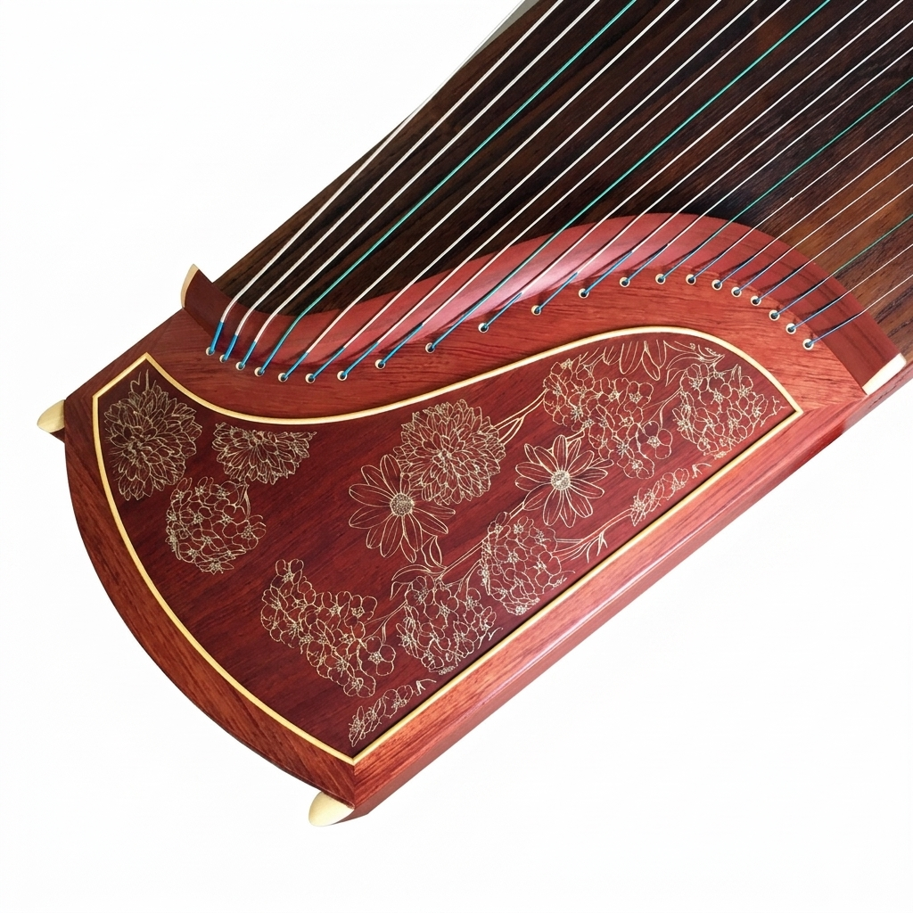 Dunhuang Guzheng 694T-R Rive Gauche Bloom 敦煌牌左岸花开 Redwood Professional Performance Grade 21-String Chinese Zither Traditional Instrument for Advanced Players
