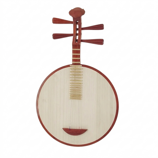 LANDTOM Beginner Rosewood Folk Yueqin with Paulownia Soundboard, Rounded Body, Headless Floral Design, Traditional Chinese Moon Guitar for Entry-Level Players