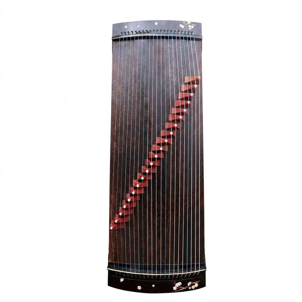 LANDTOM 90cm/35.4in "Snow Blossom" Portable Guzheng, Professional Mini Guzheng, Grade A Lankao Paulownia Soundboard, Ebony Trim, Mother-of-Pearl Inlay Small Guzheng