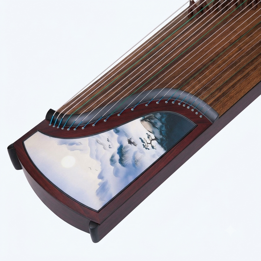 LANDTOM Greeting Pine 163cm/64.2in Professional Guzheng with Broadleaf Rosewood, Paulownia Soundboard, Hand-Painted Artwork & Performance Grade