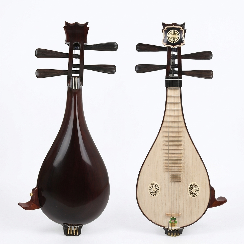 Dunhuang敦煌 652 Professional Liuqin with Fine Tuners, Paulownia Soundboard, Dalbergia Rosewood Body & African Blackwood Tuning Pegs, 4-String Chinese Mandolin for Performance & Examinations