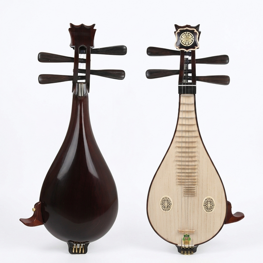 Dunhuang敦煌 652 Professional Liuqin with Fine Tuners, Paulownia Soundboard, Dalbergia Rosewood Body & African Blackwood Tuning Pegs, 4-String Chinese Mandolin for Performance & Examinations